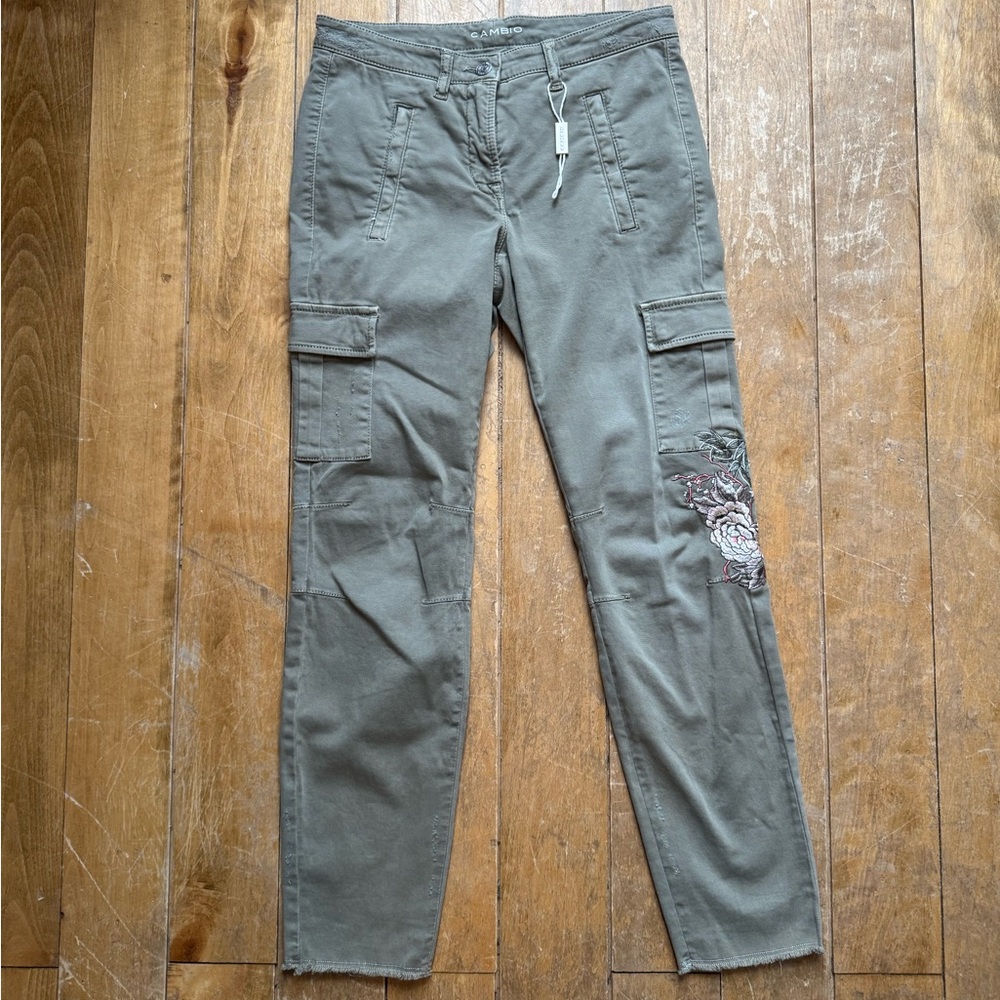 Gambro Olive Cargo Pants with Embroidered Detail